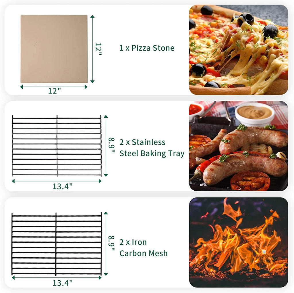 UDPATIO Outdoor Pizza Oven Wood Fired, Wood Pizza Ovens for Outside with Waterproof Cover, Pizza Stone, Peel, 2 Layer Steel, Freestanding Steel Oven with 2 Wheels for Kitchen BBQ Backyard Party
