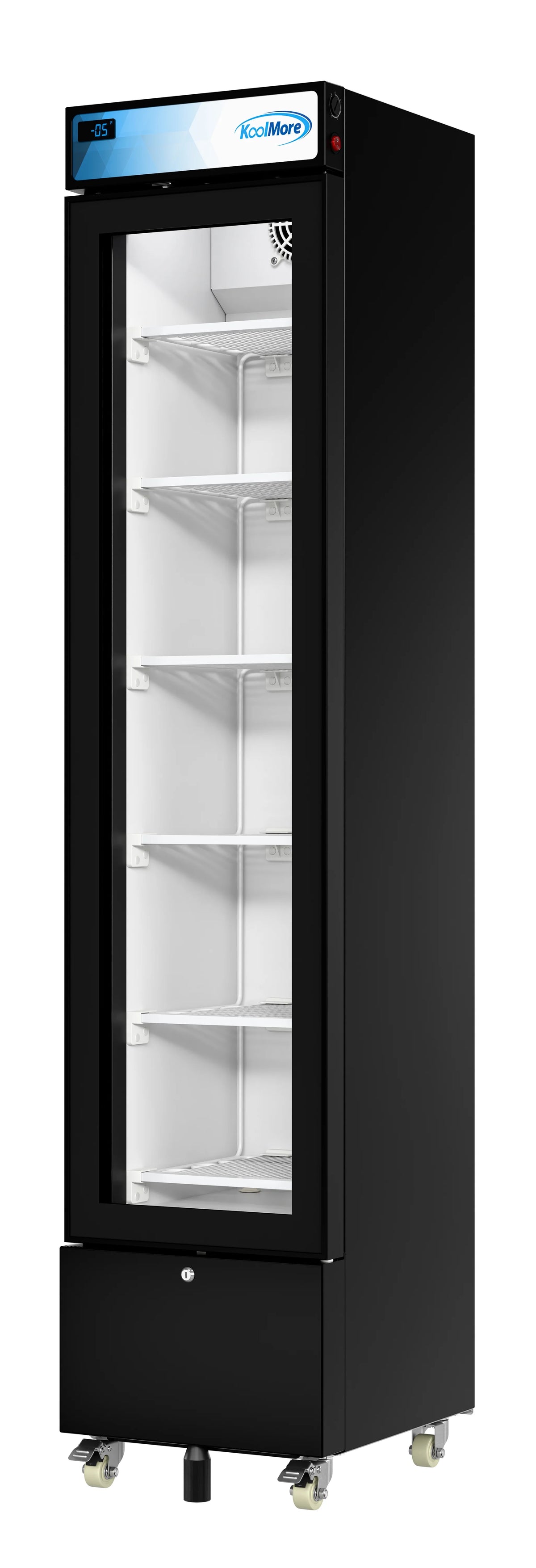 17 in. Slim Commercial Merchandiser Freezer with Manual Defrost, 6.5 Cu. Ft. Capacity, ETL Listed in Black (KM-MDF-17S)