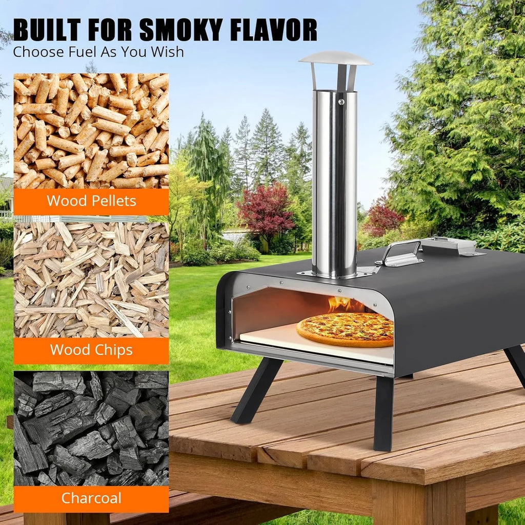 Pizza Oven Outdoor,12" Portable Wood Fired Pizza Oven with Thermometer,Pizza Stone,Pizza Peel,Thermometer and Carry Bag,Stainless Steel Pizza Maker Grill for Backyard or Camping