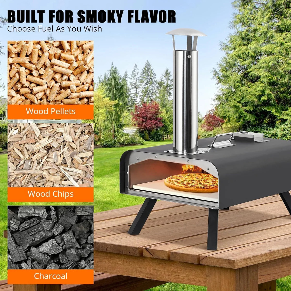 Pizza Oven Outdoor,12" Portable Wood Fired Pizza Oven with Thermometer,Pizza Stone,Pizza Peel,Thermometer and Carry Bag,Stainless Steel Pizza Maker Grill for Backyard or Camping