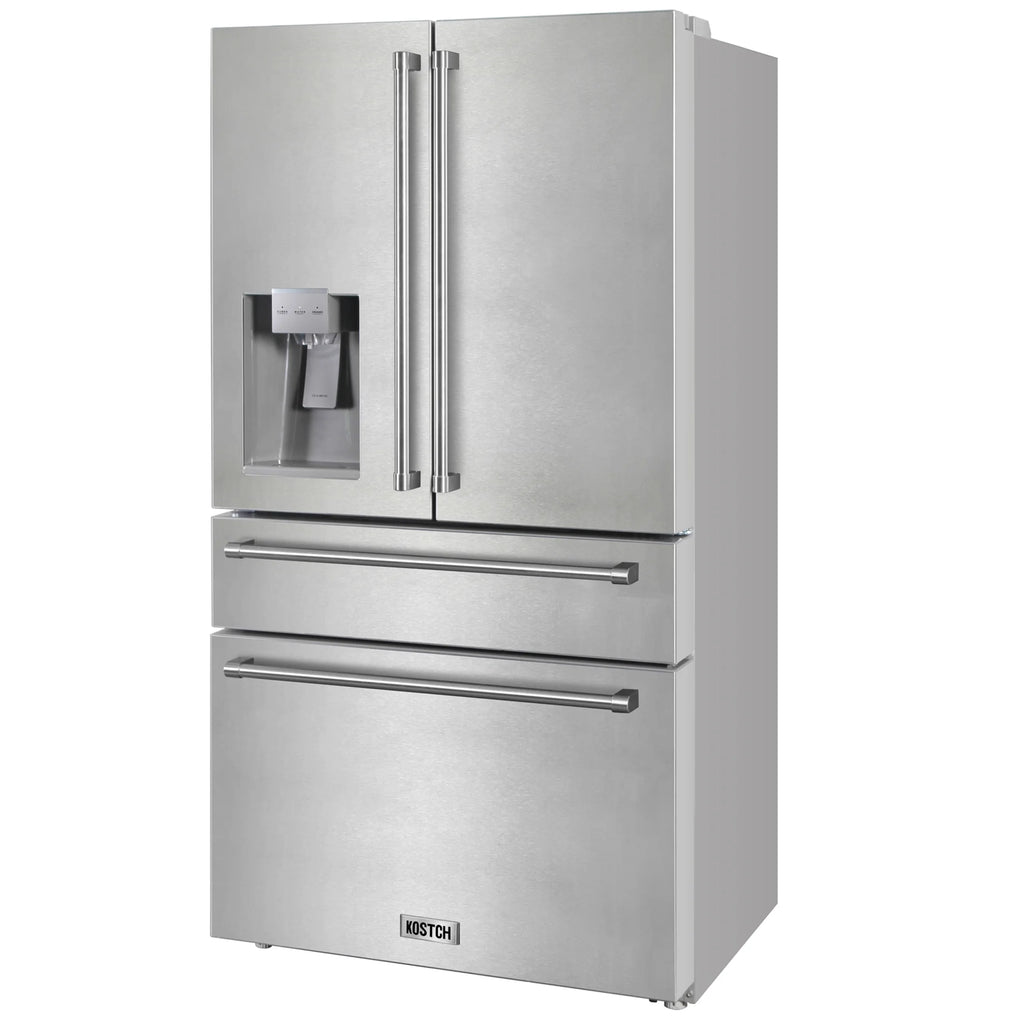 KOSTCH Counter-Depth 21.6-cu ft 4 -Door French Door Refrigerator with Ice Maker with Water and Ice Dispenser ( Stainless steel ) ENERGY STAR Certified