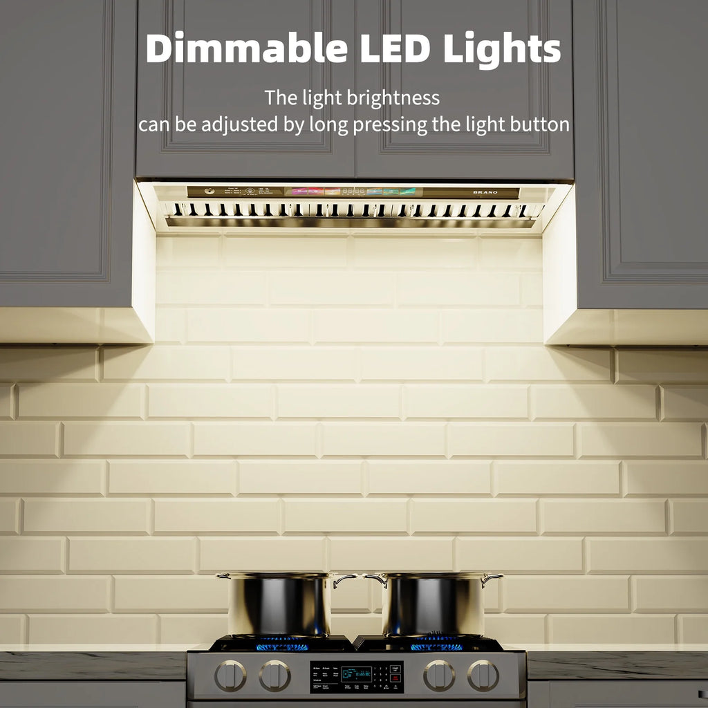 Brano 36-Inch Built-in Range Hood Insert , Voice/Gesture/Touch Control, 900 CFM, 4-Speed, Ducted/Ductless, Adjustable Lights