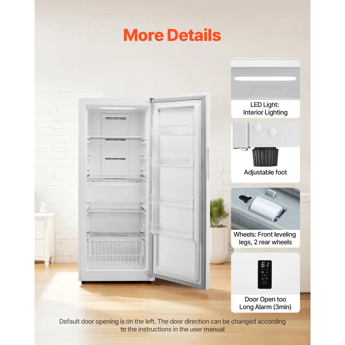 KFFKFF 17 Cu.Ft Upright Convertible Fridge/Freezer Upright Fridge Freezer Low Sound with Electronic Temperature Control Door Open too Long Alarm Adjustable Shelves and LED
