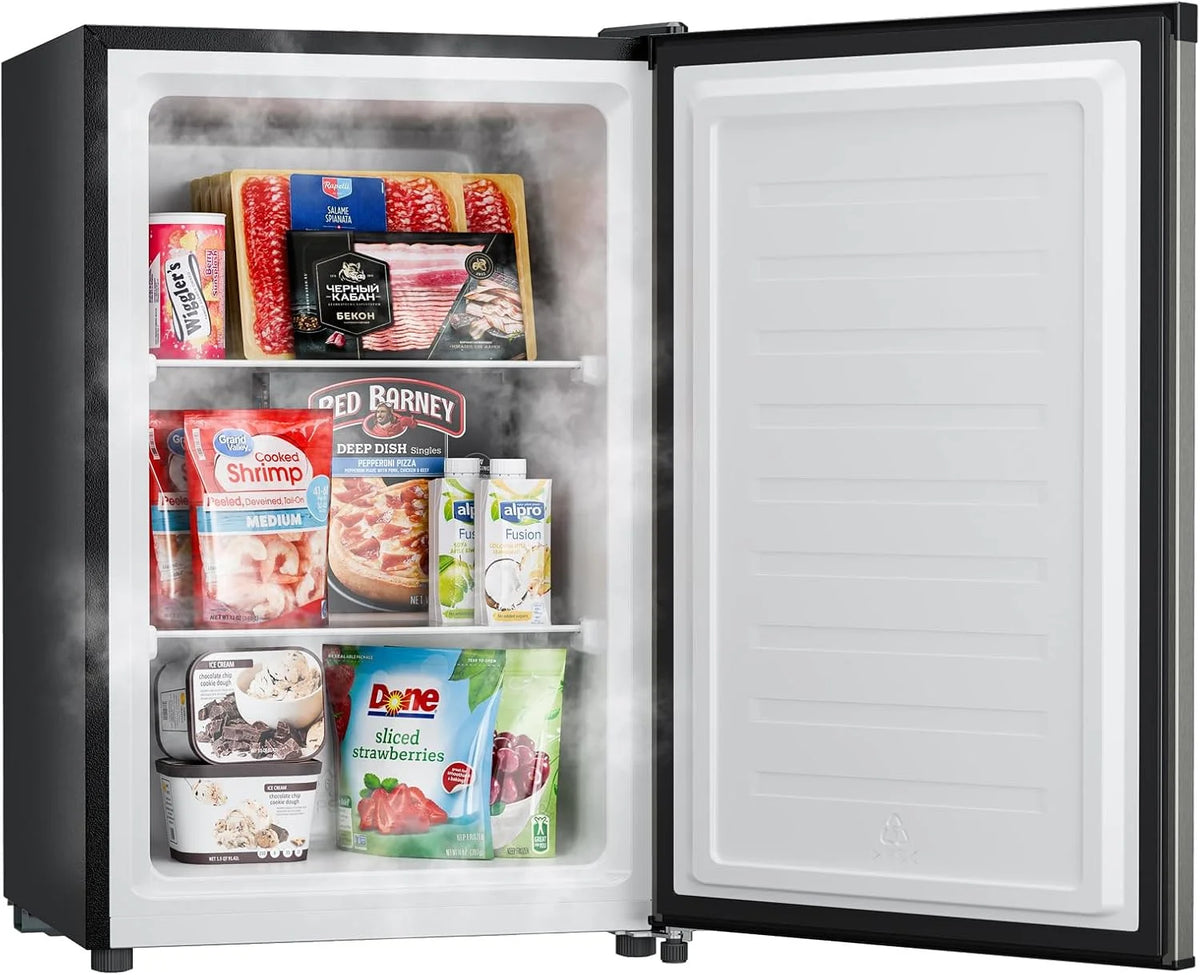 Upstreman 3.0 Cu.ft Compact Upright Freezer, Freestanding Mini Freezer Stainless Steel Single Door Stand Up Freezer with Reversible Door, UP30 White