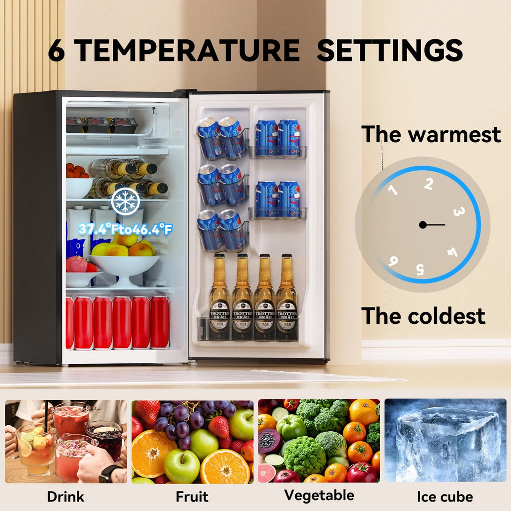 Frestec 3.2 Cu ft One Door Mini Fridge, Estar, Stainless Steel Look, New
