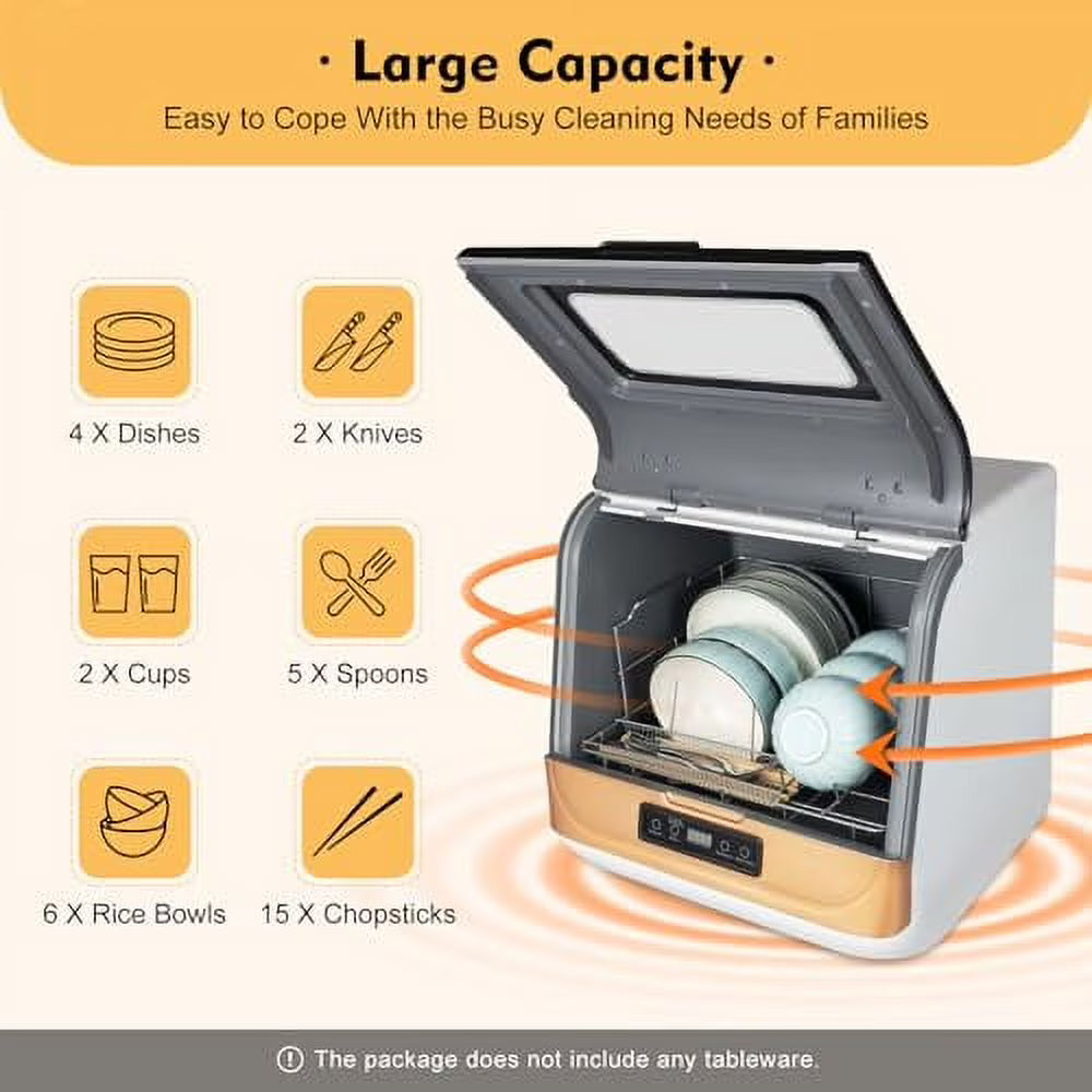 Portable Dishwasher Countertop, 800W 110V Mini Countertop Dishwasher Machine with 3 Washing Programs, Compact Dishwasher for Dishes Knives Forks Spoons Chopsticks Cups