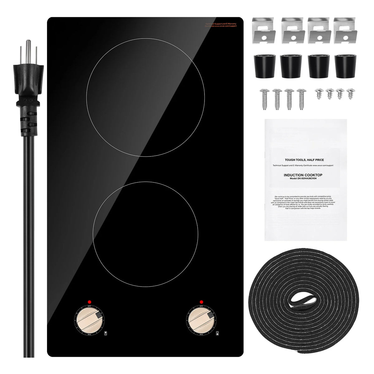 KFFKFF 12 Inch Induction Stove, 1800W 2 Burner Electric Cooktop Built-in Stove top with Knob-Controlled, 12 Heat Levels, Glass Top, Automatic Power-Off