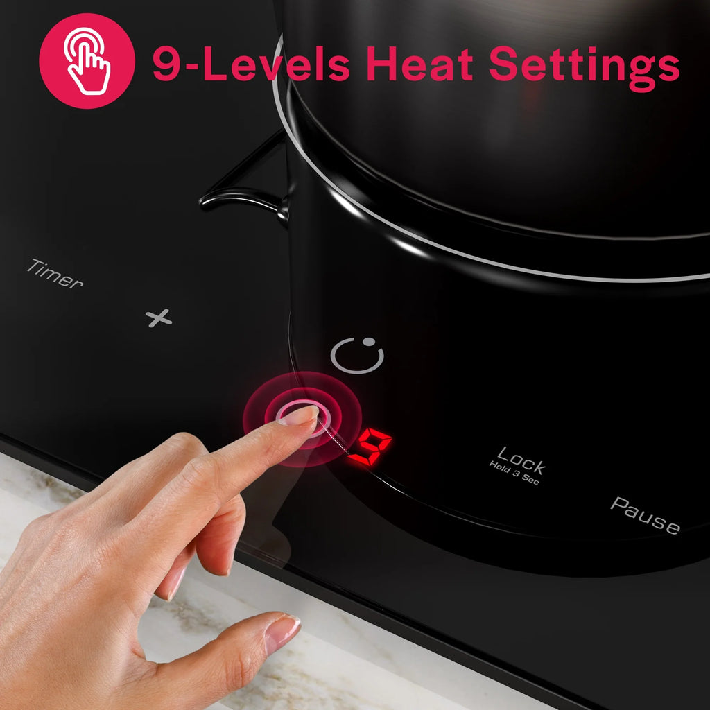Empava Electric Stove Induction Cooktop Vertical with 2 Burners Vitro Ceramic Smooth Surface Glass in Black 120V