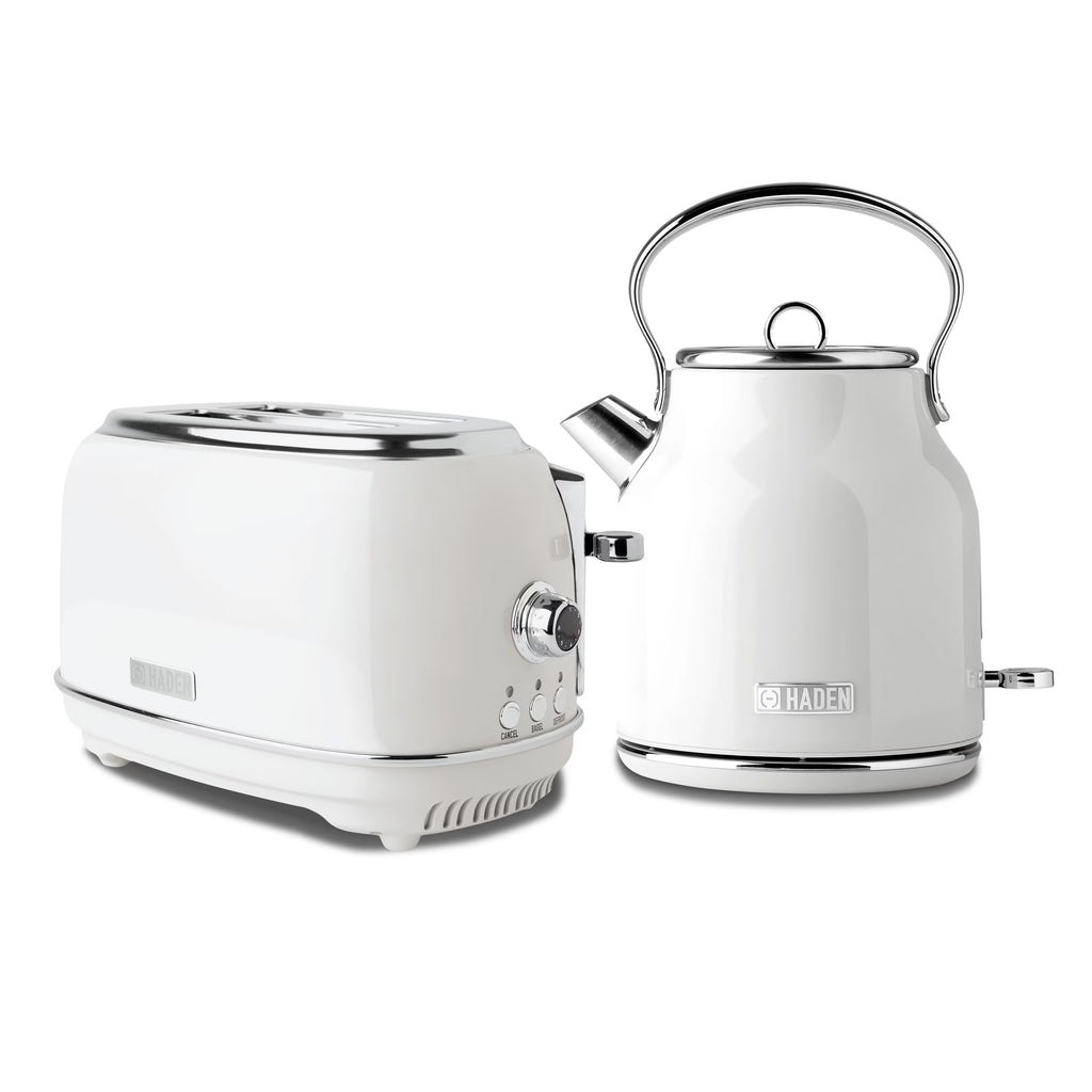 Haden Heritage 1.7 Liter Electric Kettle with 2 Slice Bread Toaster, White