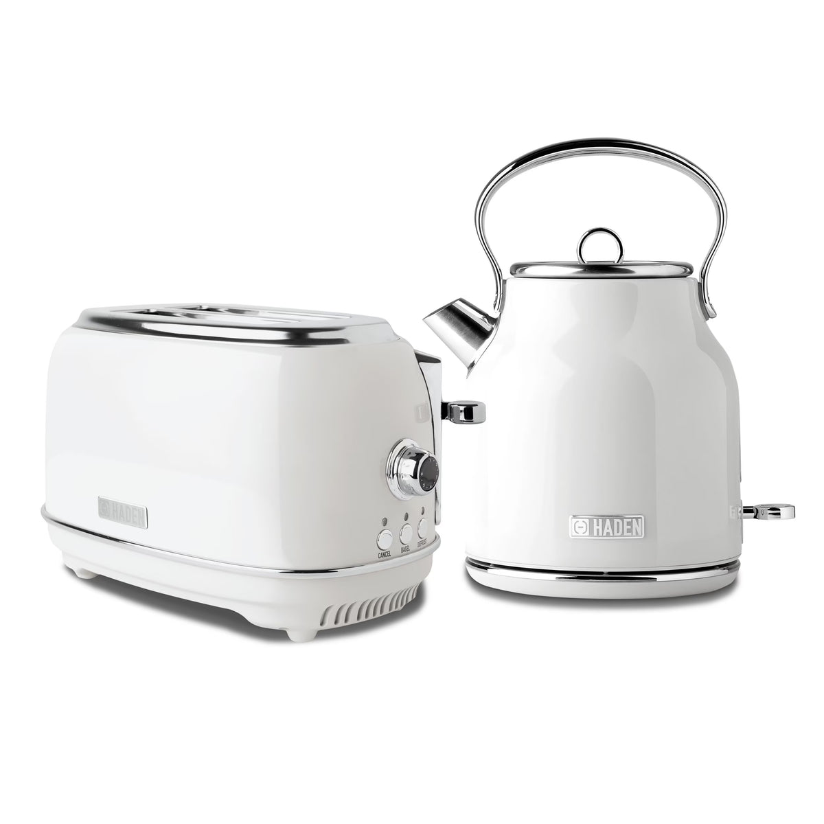 Haden Heritage 1.7 Liter Electric Kettle with 2 Slice Bread Toaster, White