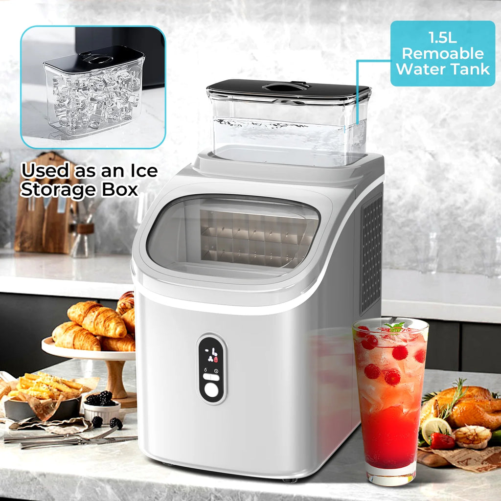 WAA Ice Maker with 1.5L Detachable Water Tank,33Lbs/24H Cube Ice,Timing Function,Self-Cleaning,Grey