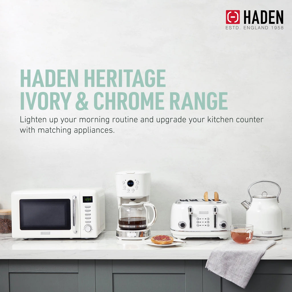 Haden Coffee Maker & Heritage 1.7 Liter Electric Kettle, Black & Chrome