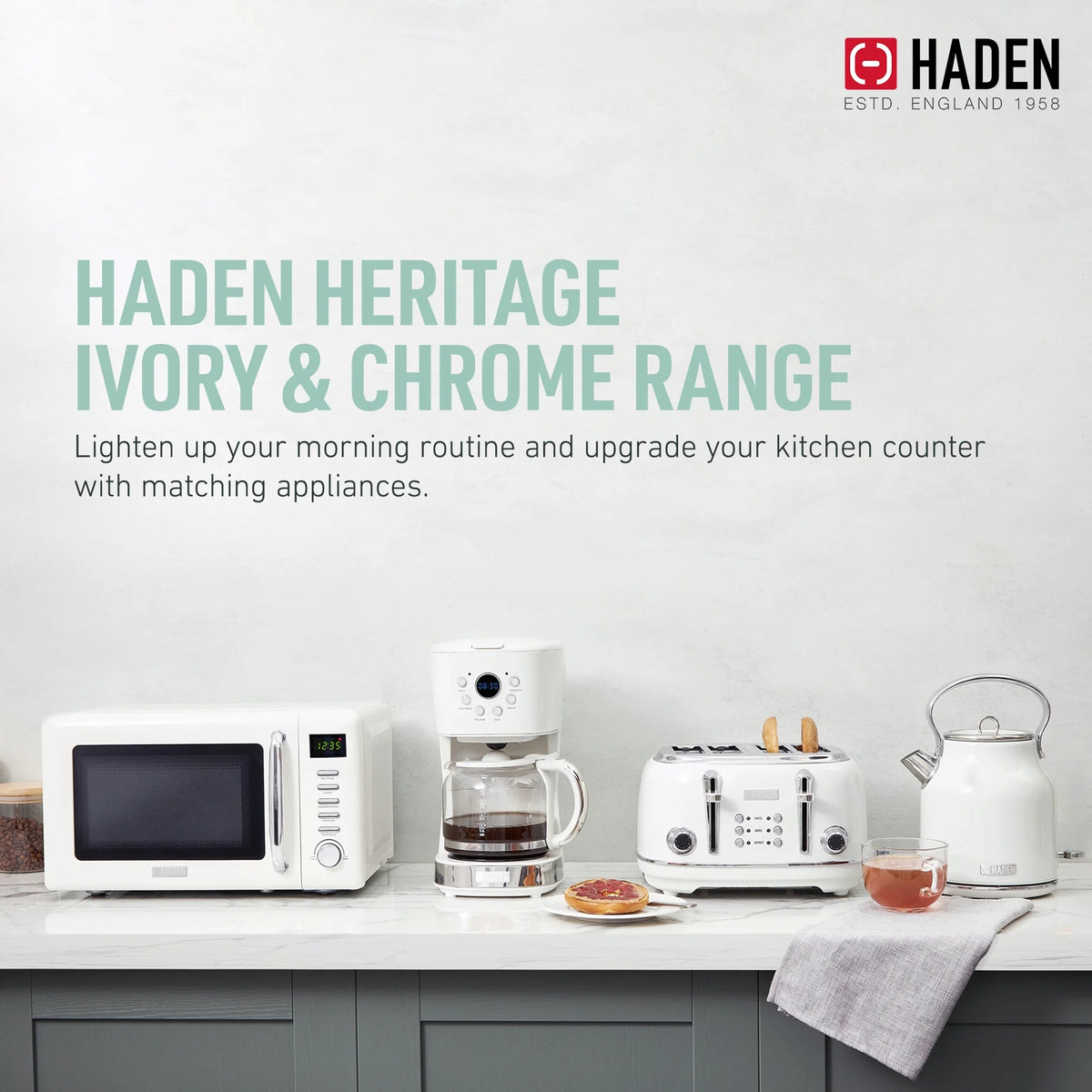 Haden Coffee Maker & Heritage 1.7 Liter Electric Kettle, Black & Chrome