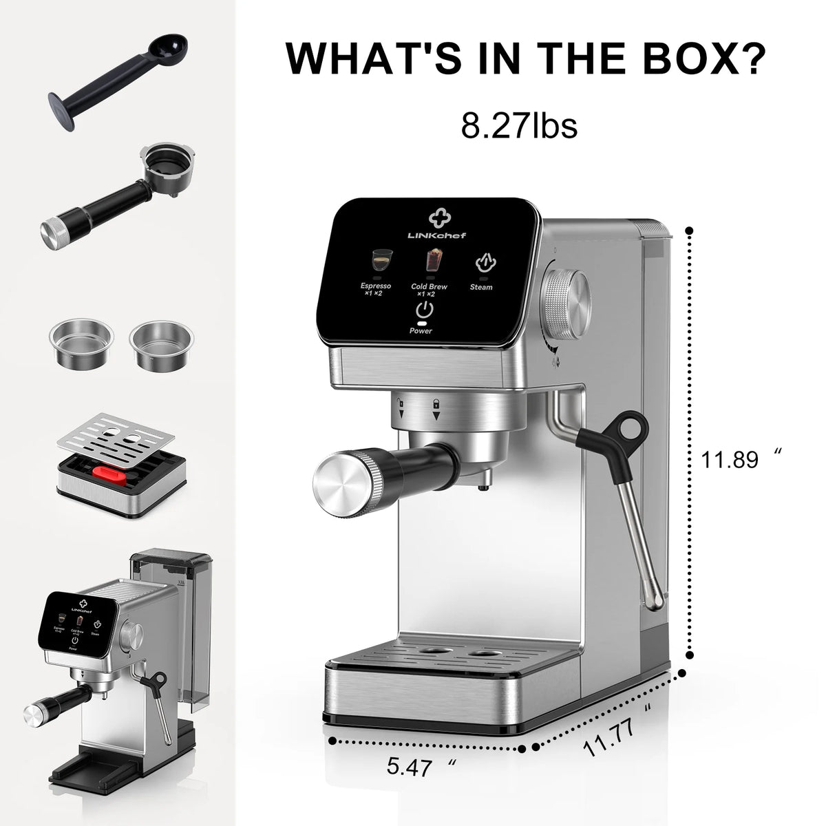 LINKChef Espresso Machine 20 Bar, Professional Espresso Maker with Milk Frother Steam Wand