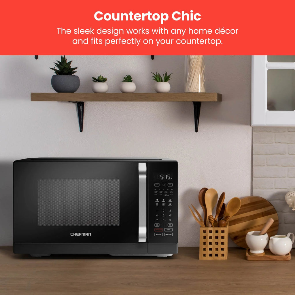 Chefman Microcrisp 1.1 cu. ft. Countertop Microwave Oven + Crisper, 1800 Watts - Black