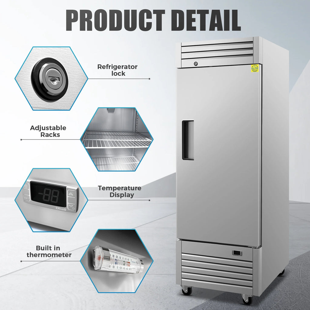 NSF Single Door Commercial Reach In Stainless Steel Freezer 18 Cu.Ft. 28in. Width Freezer