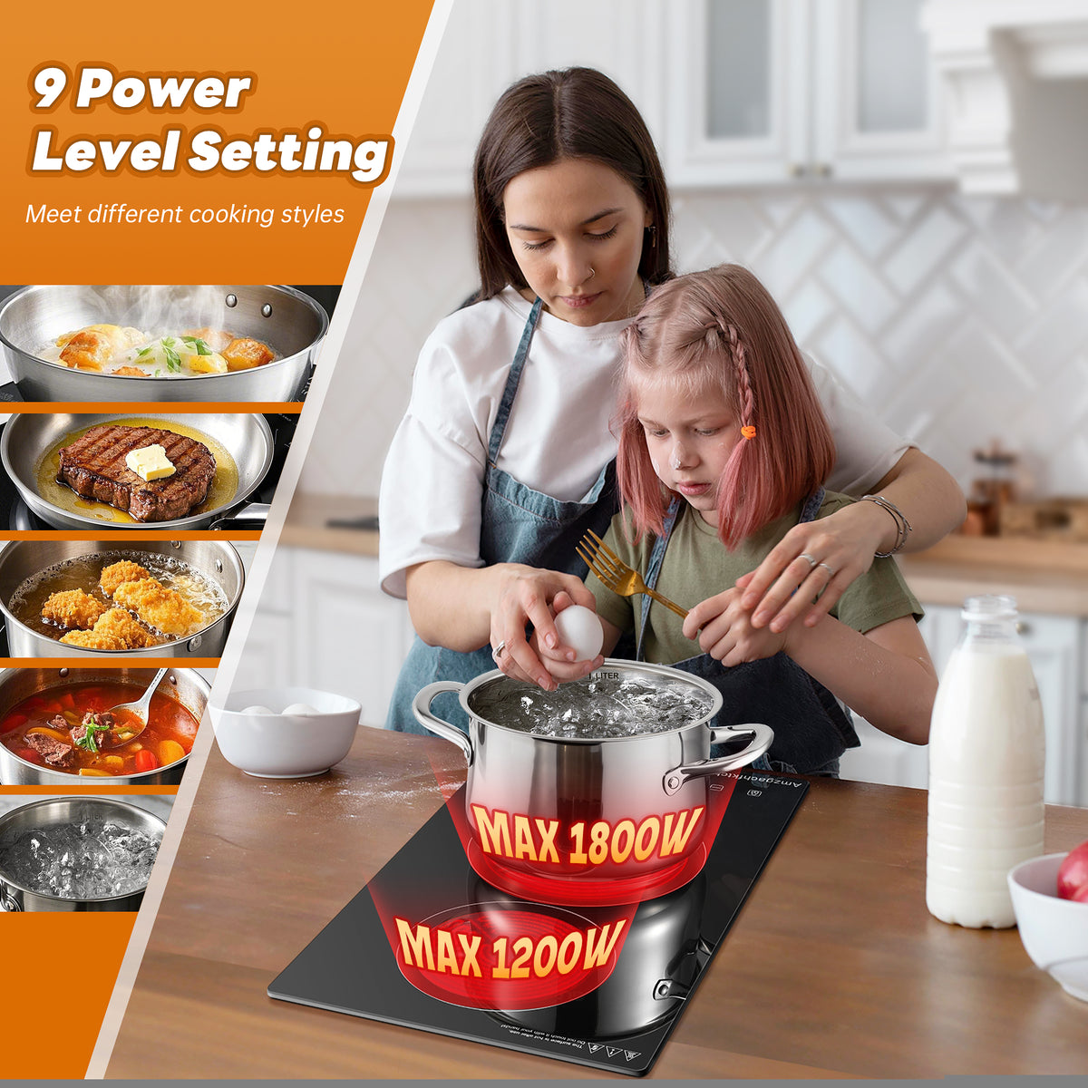12 inch 3000W 2-Burner Built-In Ceramic Cooktop, Touch Control Radiation-Free ETL Certified