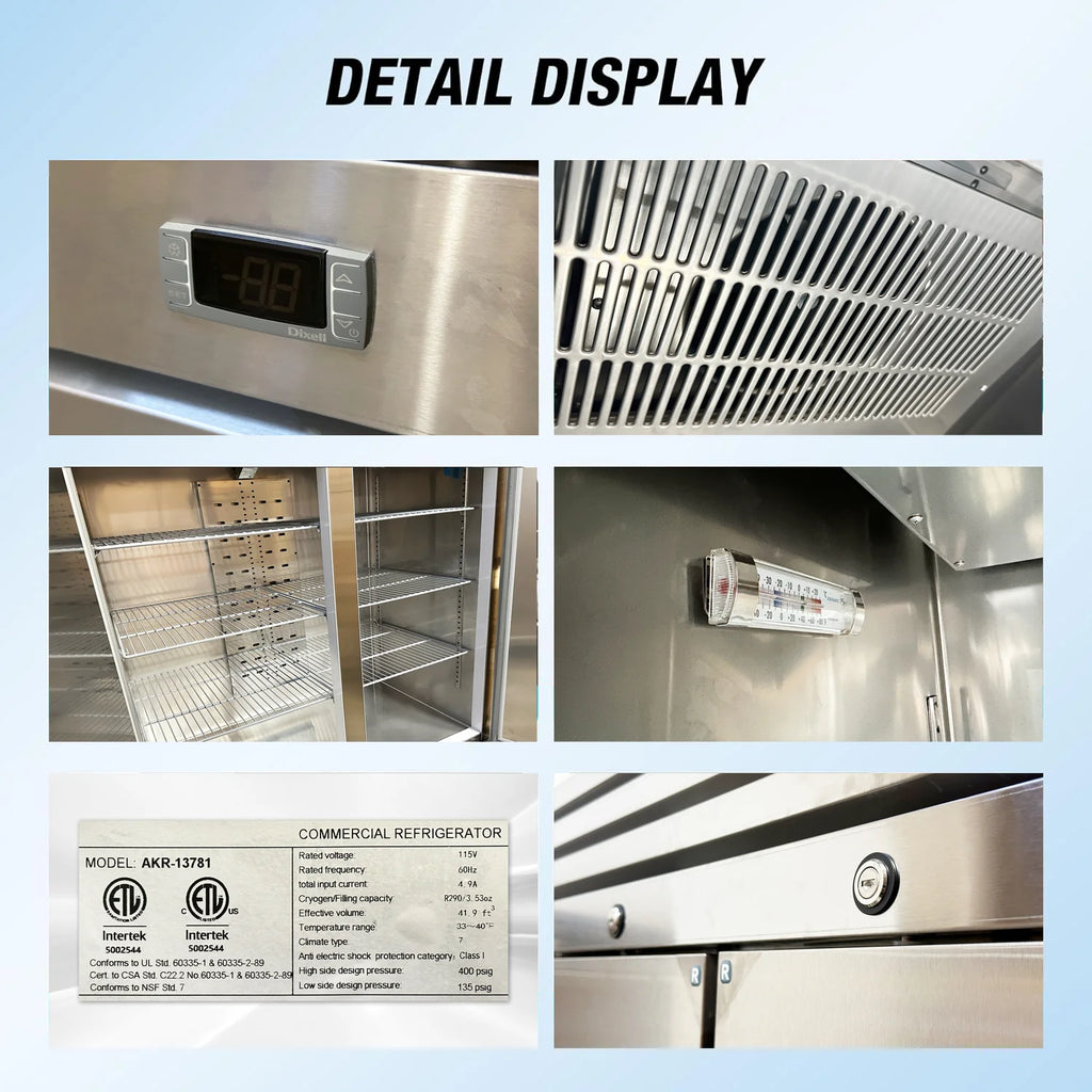Commercial Reach in Refrigerator, 54" x 32" x 81 1/2", 42 Cubic Ft, Double Door Stainless Steel Fridge, NSFcertified