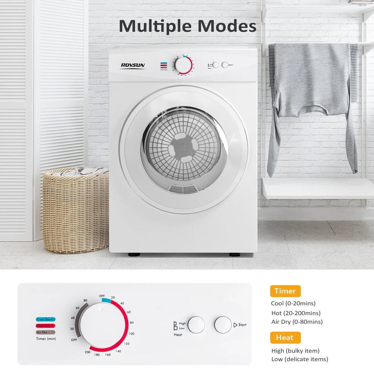 VINGLI 1.8 Cu.Ft Portable Clothes Dryer, Front Load Dryer Machine, Compact Laundry Dryer with Stainless Steel Tub for Apartment, Home, Dorm