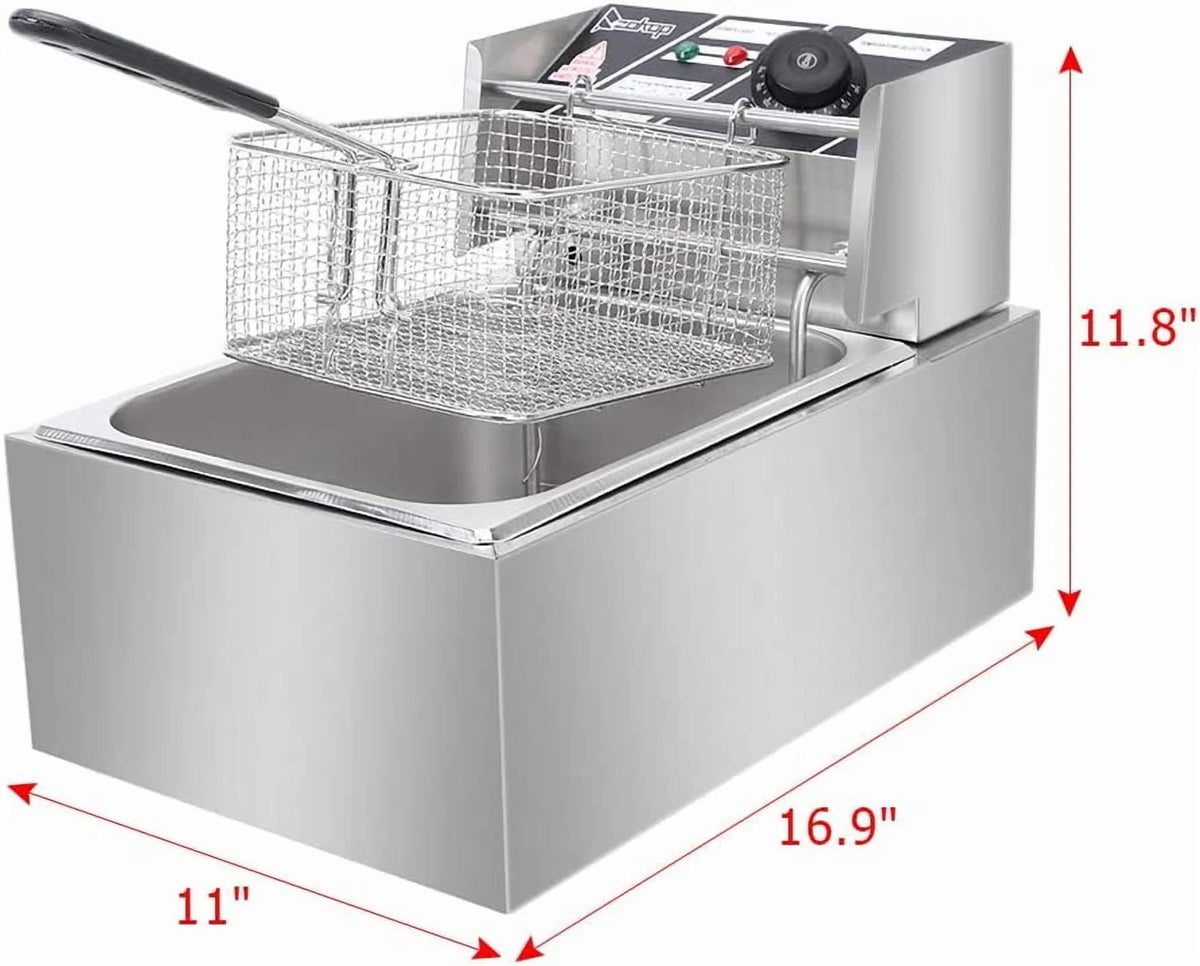 ZOKOP 6L Electric Deep Fryer, Kitchen Frying Machine, Countertop Stainless Steel French Fryer W/Basket, 2500W