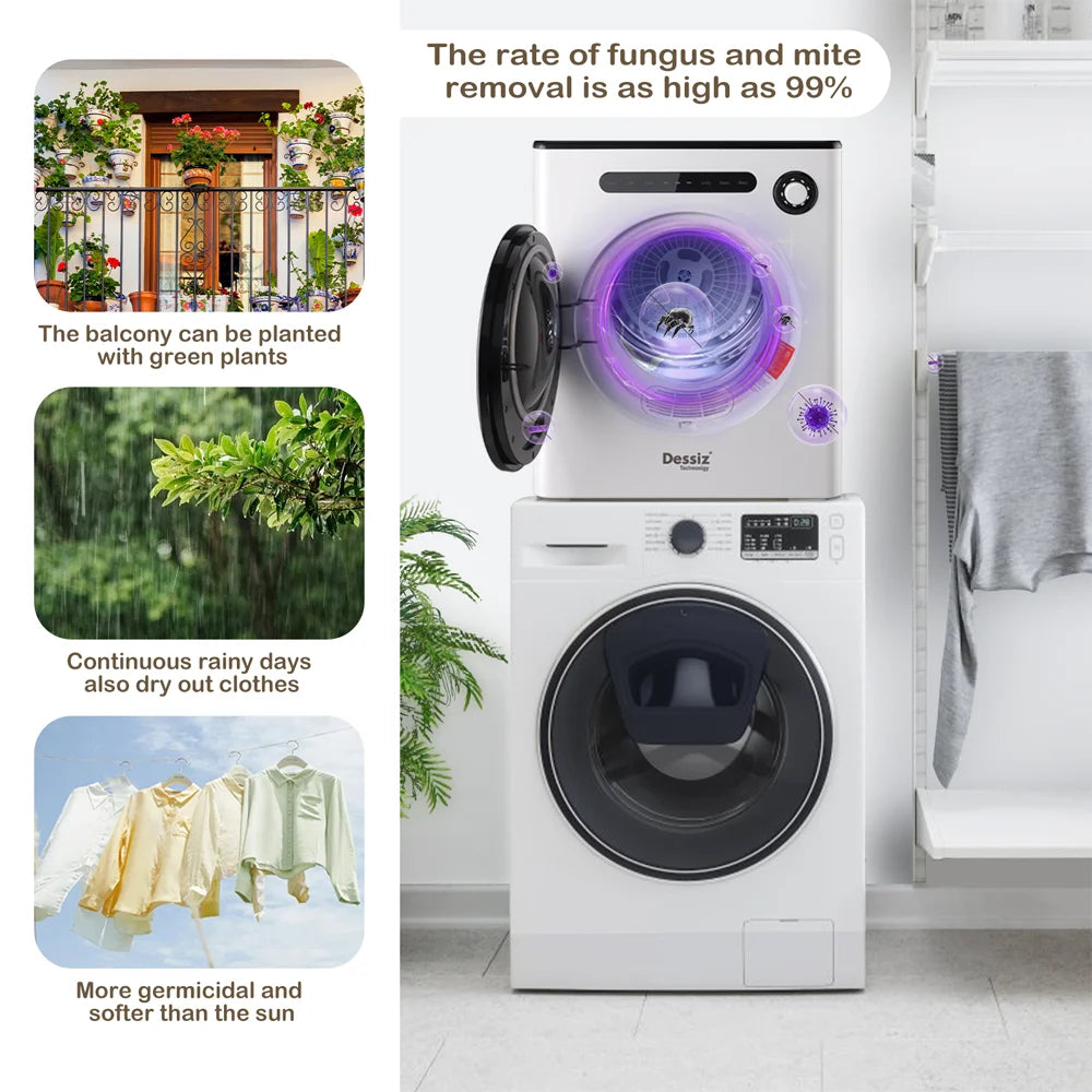 Dessiz 1.6cu.ft Compact Laundry Dryer,Electric Portable Clothes Dryer - White