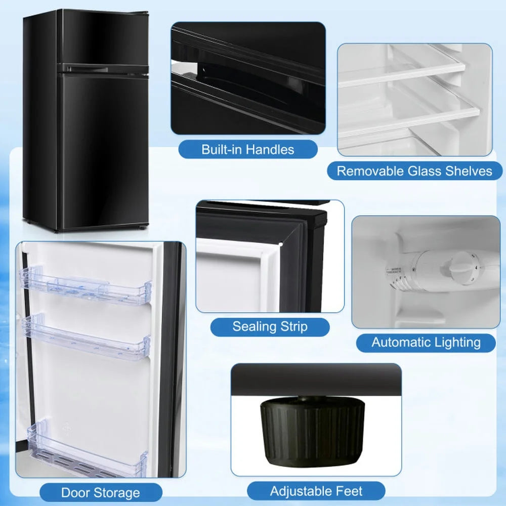 Barara King Fridge Freezer, Refrigerator,2 Doors Cold-rolled Sheet Compact Refrigerator-Black