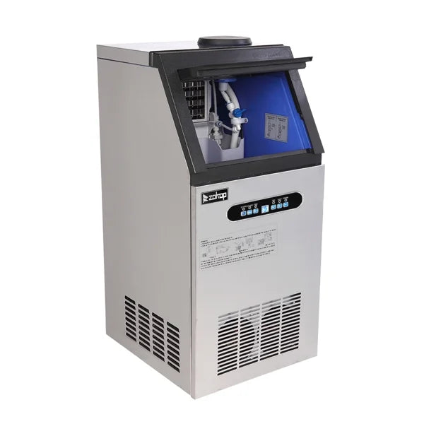 ZK-110 Commercial Ice Maker Machine - 120V 110lbs/24h Stainless Steel with Transparent Lid, 4x9 Aluminum Tray for Restaurants, Bars, Hotels (Silver)