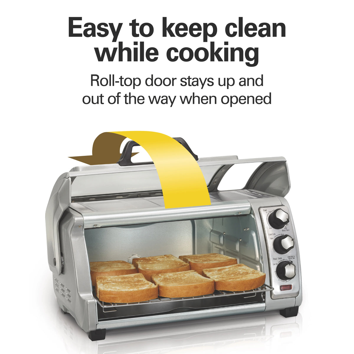 Hamilton Beach 6 Slice Countertop Toaster Oven with Easy Reach Roll-Top Door, Bake, Broil & Toast Functions, Silver