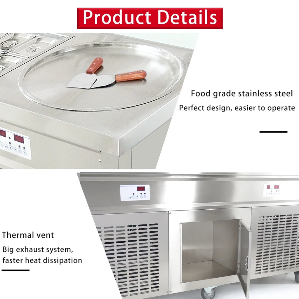 Kolice Commercial 22" Double Round Pans Fried Ice Cream Rolled Machine-Smart Temperature Control