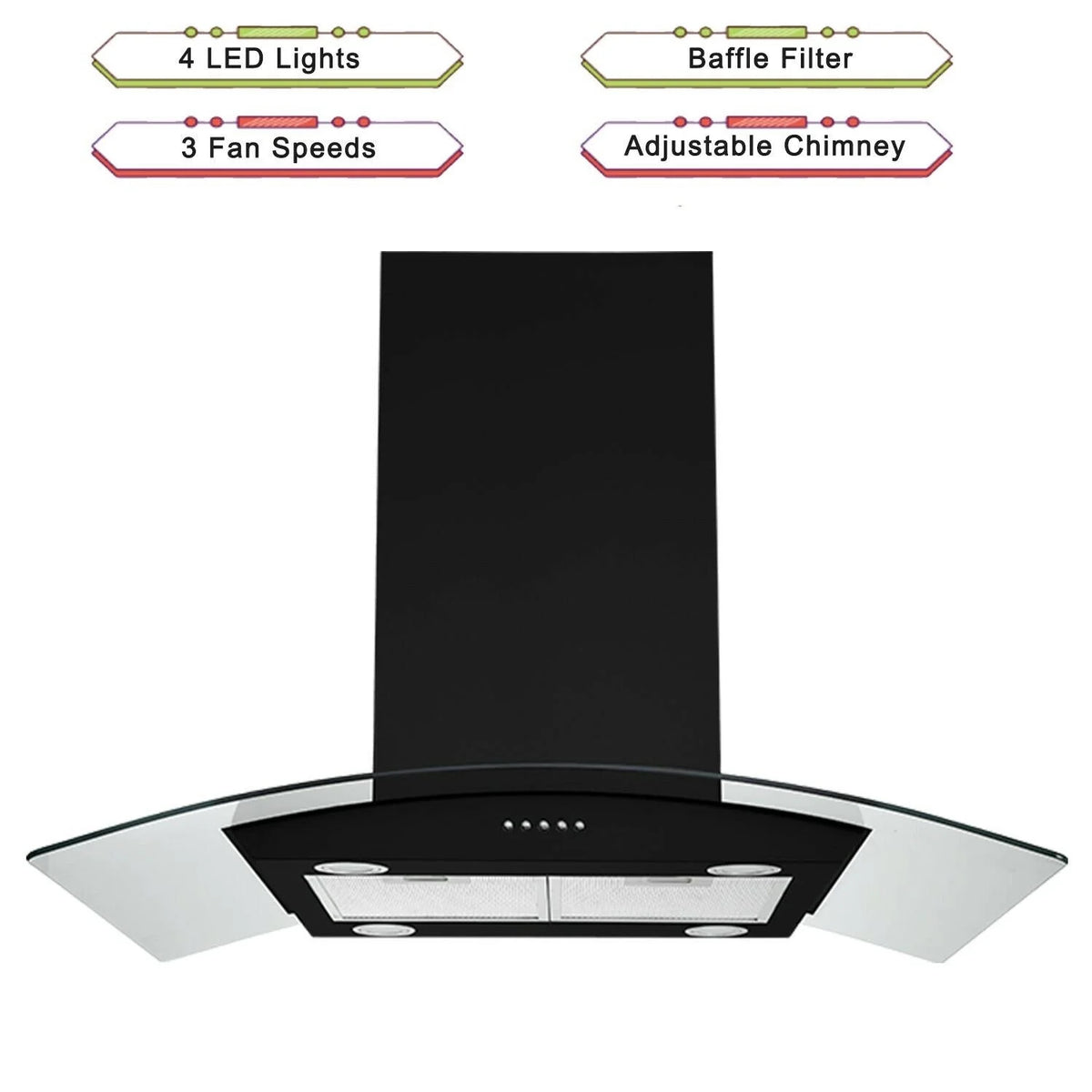 "Joeaonz 30"" Island Mount Range Hood, Stainless Steel, LED Bulbs, Easy-Clean Filters, 120V"