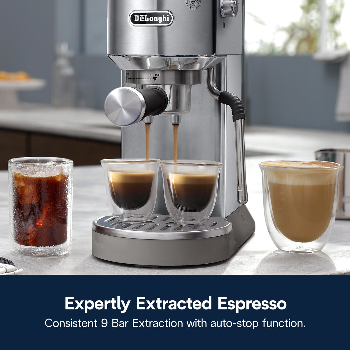 De’Longhi Dedica Duo Espresso Machine, Compact Size with Built in Frother for Latte Art, Brew Espresso, Cold Brew, Lattes & More, Stainless Steel