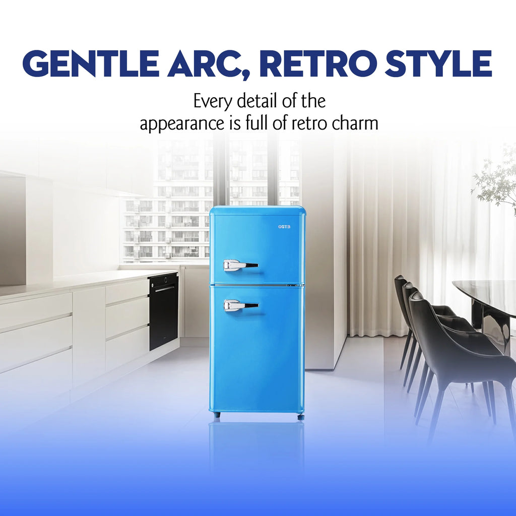 GGTB 3.0 Cu.Ft Two Door Small Refrigerator with Freezer, Compact Retro Small Refrigerator for Dorm, Office, Bar, RV, Bedroom, Blue
