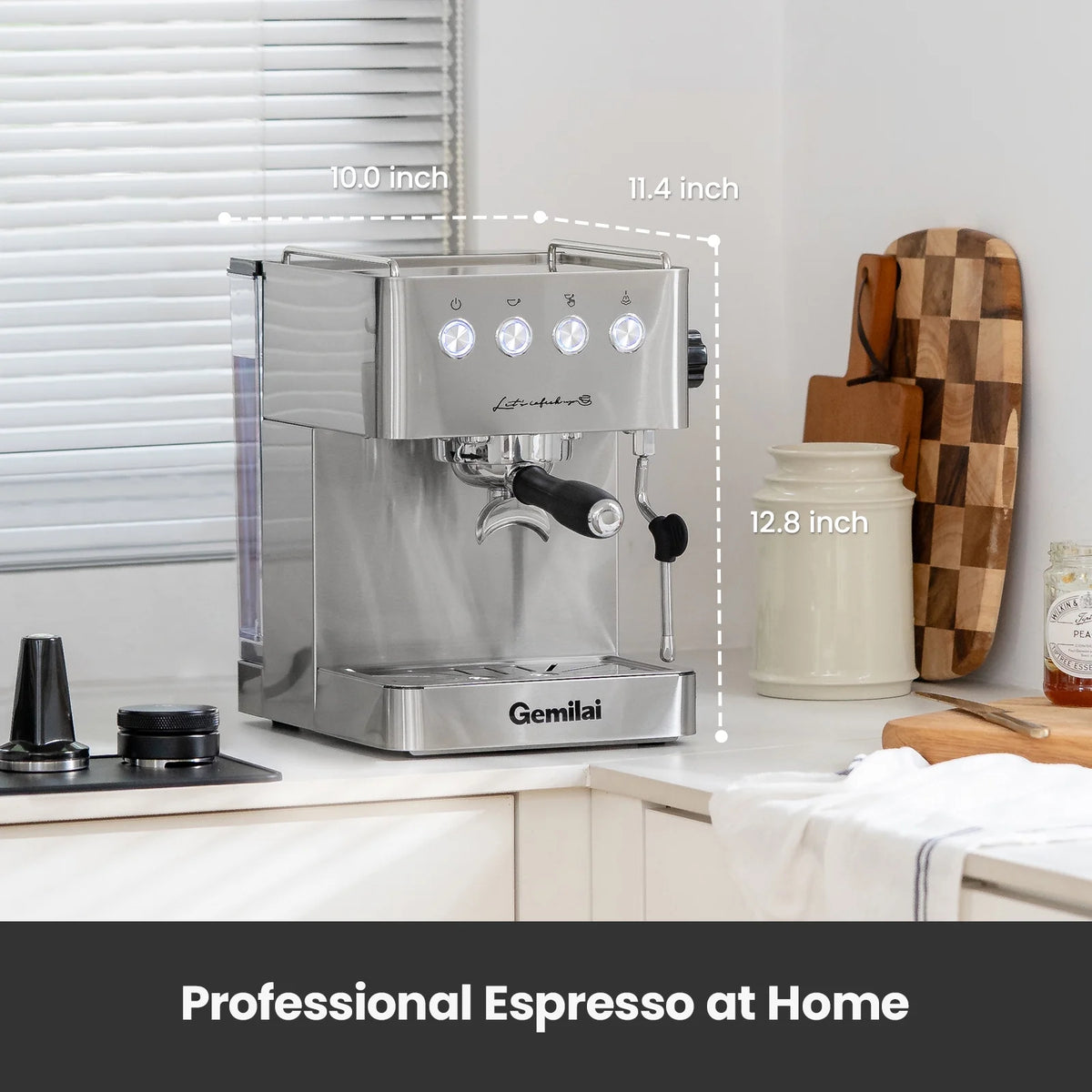 Gemilai G3005E Espresso Machine, Professional Espresso Maker With Milk Frother Steam Wand & 57oz Water Tank, Espresso Maker With 1500W Fast Heating For Latte Macchiato Cappuccino, Brushed Stainless S