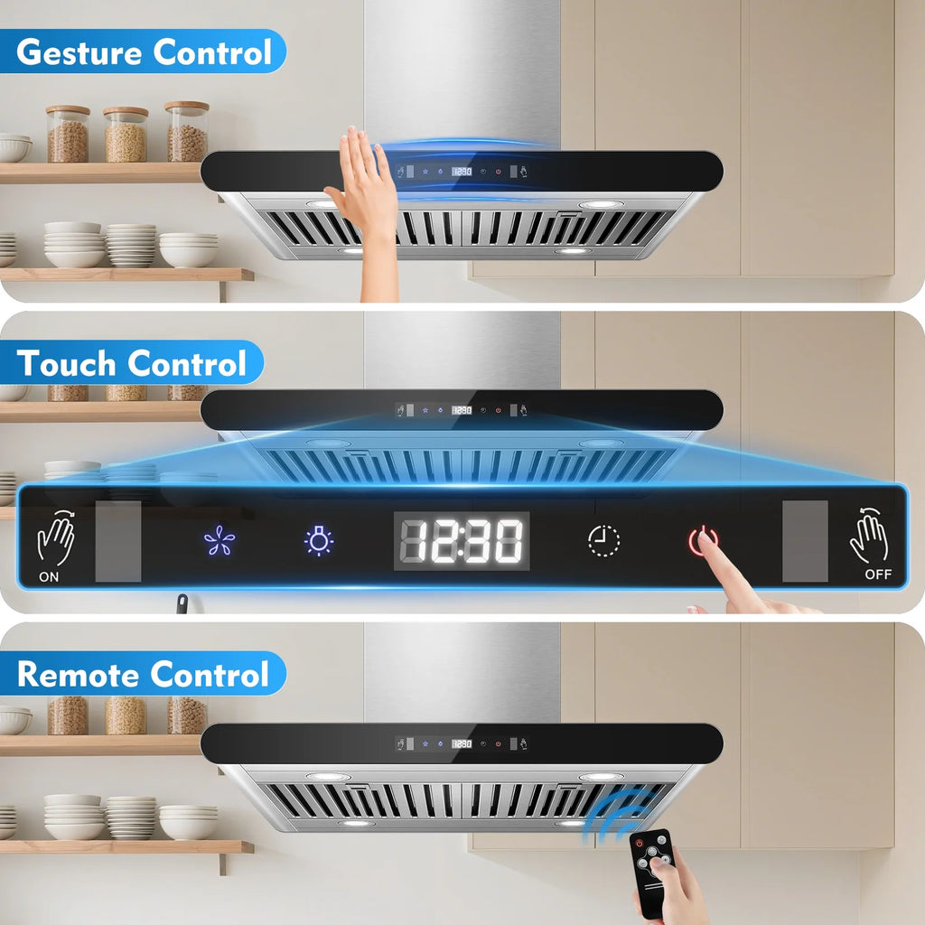 30" Island Range Hood 700CFM, Stainless Steel, Gesture/Touch/Remote Control, LED Light?