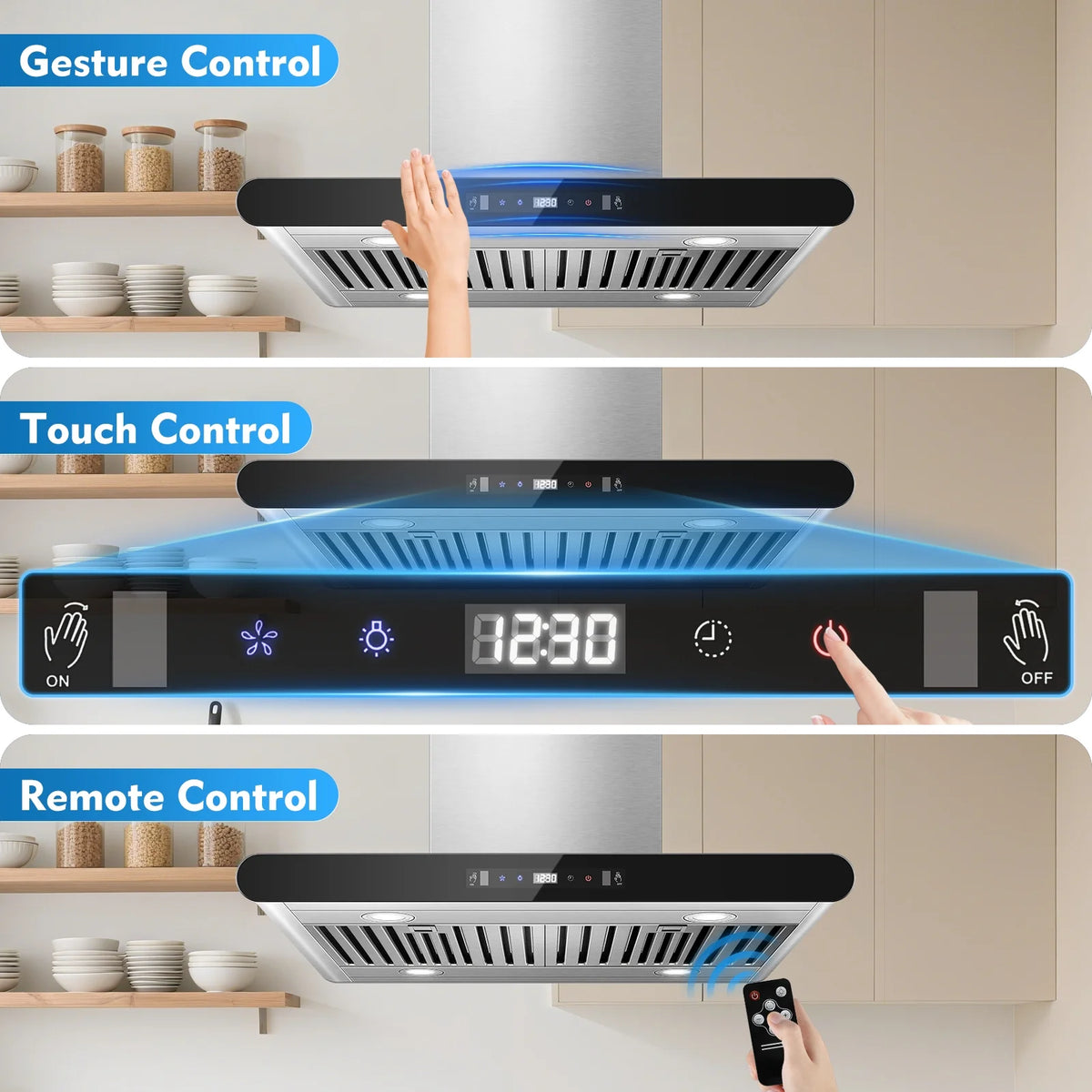 30" Island Range Hood 700CFM, Stainless Steel, Gesture/Touch/Remote Control, LED Light?