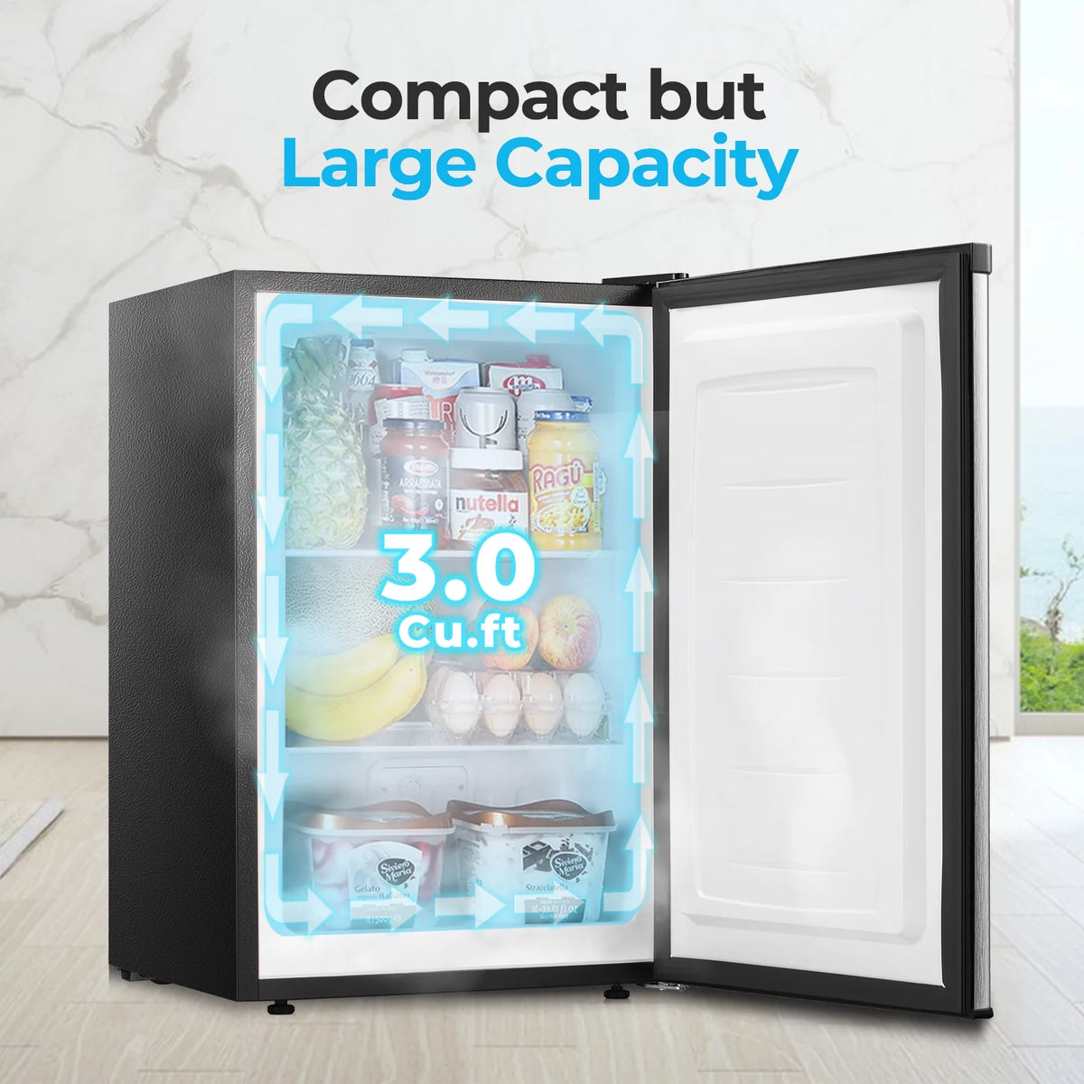 WAA 3.0 Cu.ft Small Freezer, Mini Upright Freezer with Adjustable Thermostat, Removable Shelves, Reversible Single Door, for Bedroom/Home/Dorms/Apartment, Silver