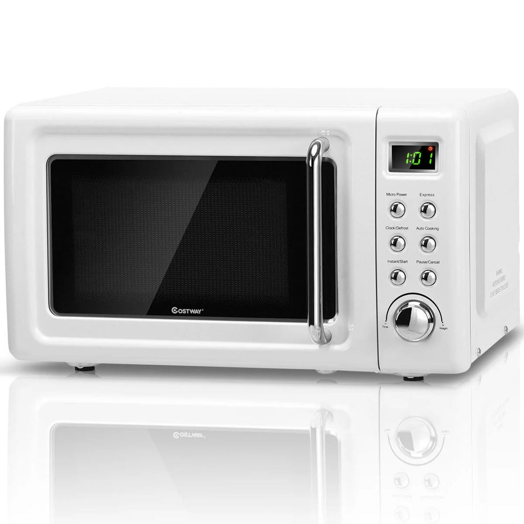 Costway 0.7Cu.ft Retro Countertop Microwave Oven 700W LED Display Glass Turntable Rose Gold