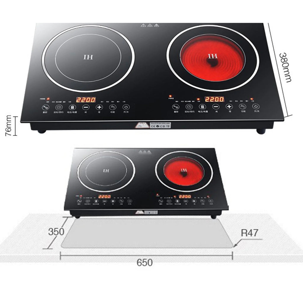 DERCLIVE Electric Ceramic Stove Induction Cooktop, Electric Stove 2 Burner Electric Burner Countertop Infrared Induction Cooker Home Cooktop Cooking Furnace,2200W  2200W