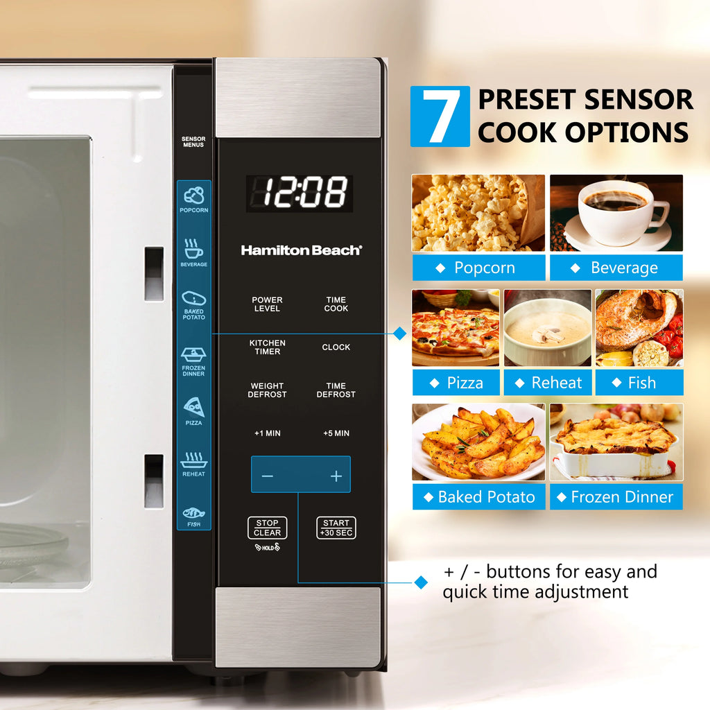Hamilton Beach 1.6 Cu ft Sensor Cook Countertop Microwave Oven, 1100 Watts, Stainless Steel, New