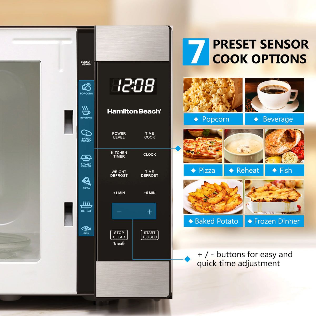 Hamilton Beach 1.6 Cu ft Sensor Cook Countertop Microwave Oven, 1100 Watts, Stainless Steel, New
