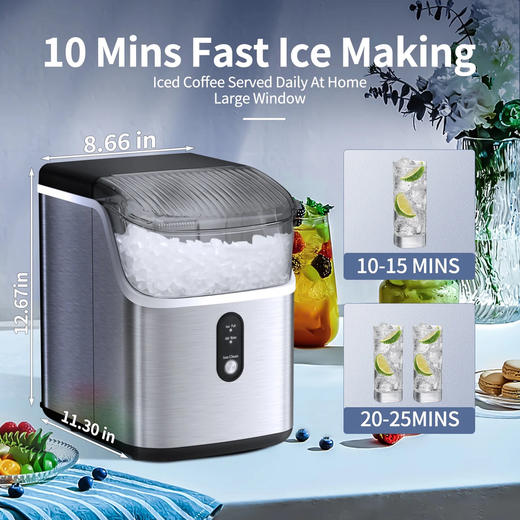 Moifoi Nugget Ice Maker Countertop, Portable Ice Machine with Self-Cleaning Function, 35lbs/24H, Easy Operation, Silver