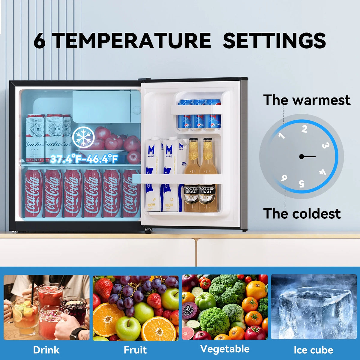 Frestec 1-Door Mini Fridge - 1.7 Cu Ft, Energy Star Rated, Perfect for Dorm or Apartment,Gray