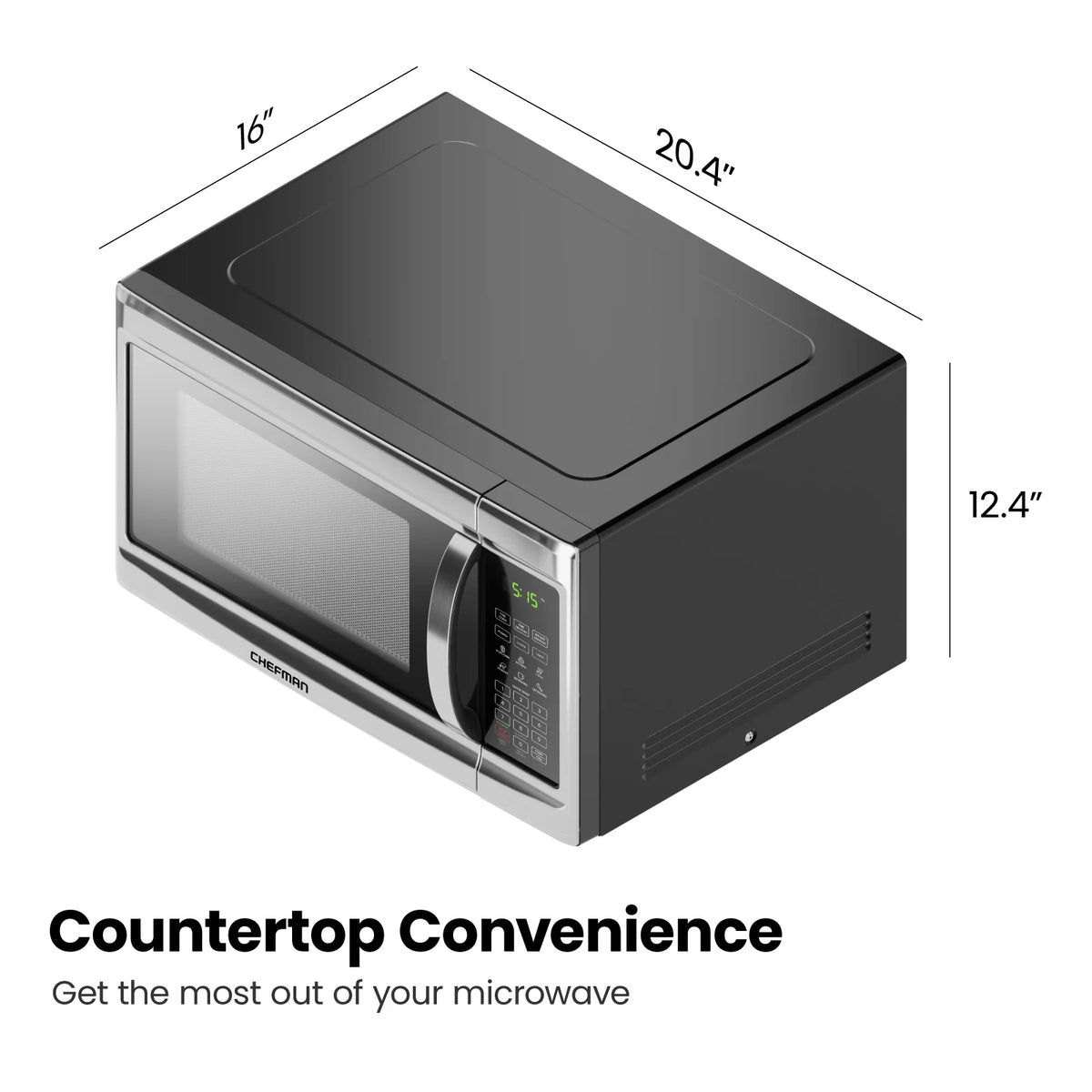 Chefman 0.9 Cu ft Countertop Microwave Oven, 900 Watts - Stainless Steel