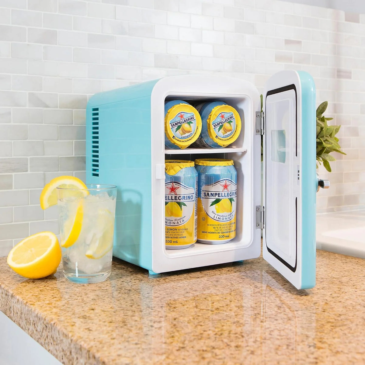 Mini Fridge - Refrigerator for Bedroom Office, Portable Table Top Beverage Cooler, 12V 110V Refrigerador For Drinks, Soda, Wine, Use In Car, Dorm, Outdoor, Patio, 6 Can