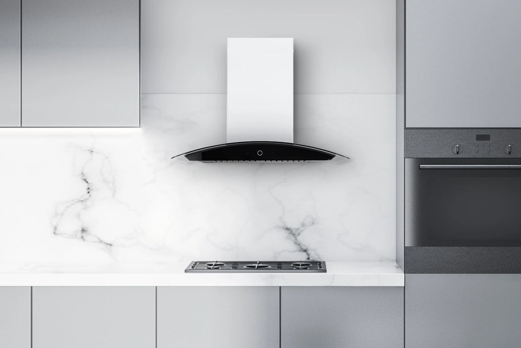 Hauslane|Chef Series WM-639 30-inch Wall Mounted Range Hood | Contemporary Design Professional Suction | Dishwasher Safe Baffle Filters, 3 Speed Settings, Touch Control Panel