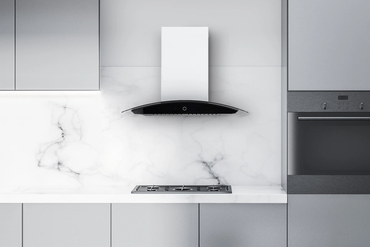 Hauslane|Chef Series WM-639 30-inch Wall Mounted Range Hood | Contemporary Design Professional Suction | Dishwasher Safe Baffle Filters, 3 Speed Settings, Touch Control Panel