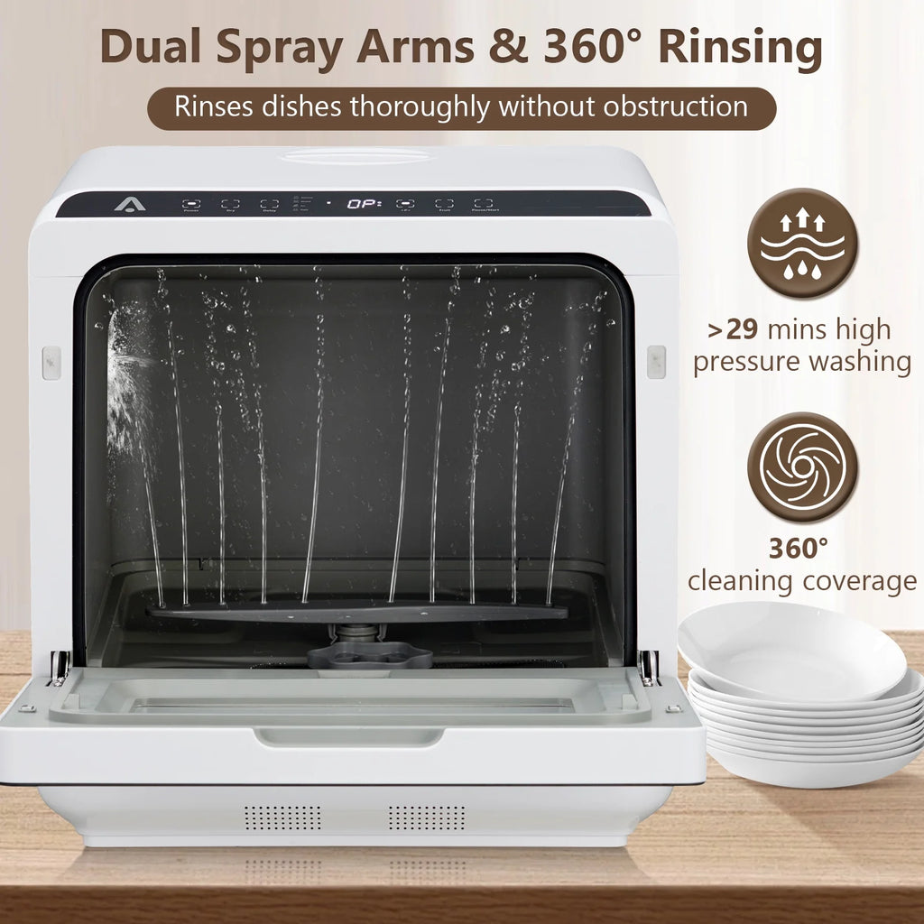Danolapsi Portable Dishwasher,Countertop Dishwasher with 5L Water Tank, Dual Sprays,5 Programs,149�?High Temp & Air Dry, Mini Dishwasher for RVs & Apartments