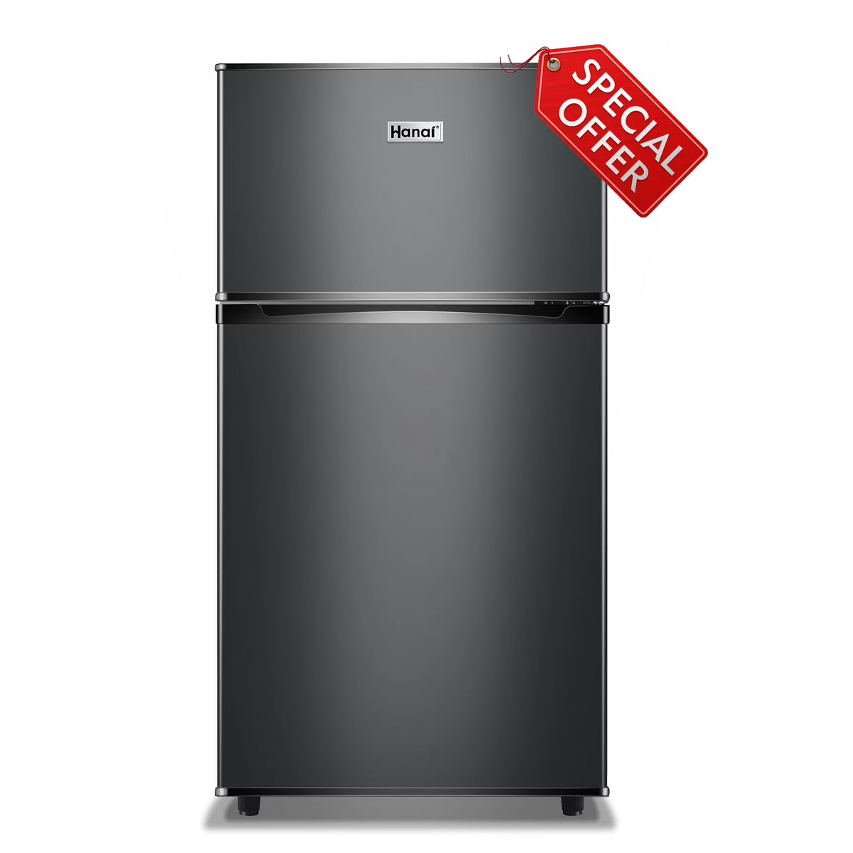 WANAI 2 Door Mini Fridge 3.5Cu.ft with Freezer,Apartment Size Refrigerator,Dark Grey,New