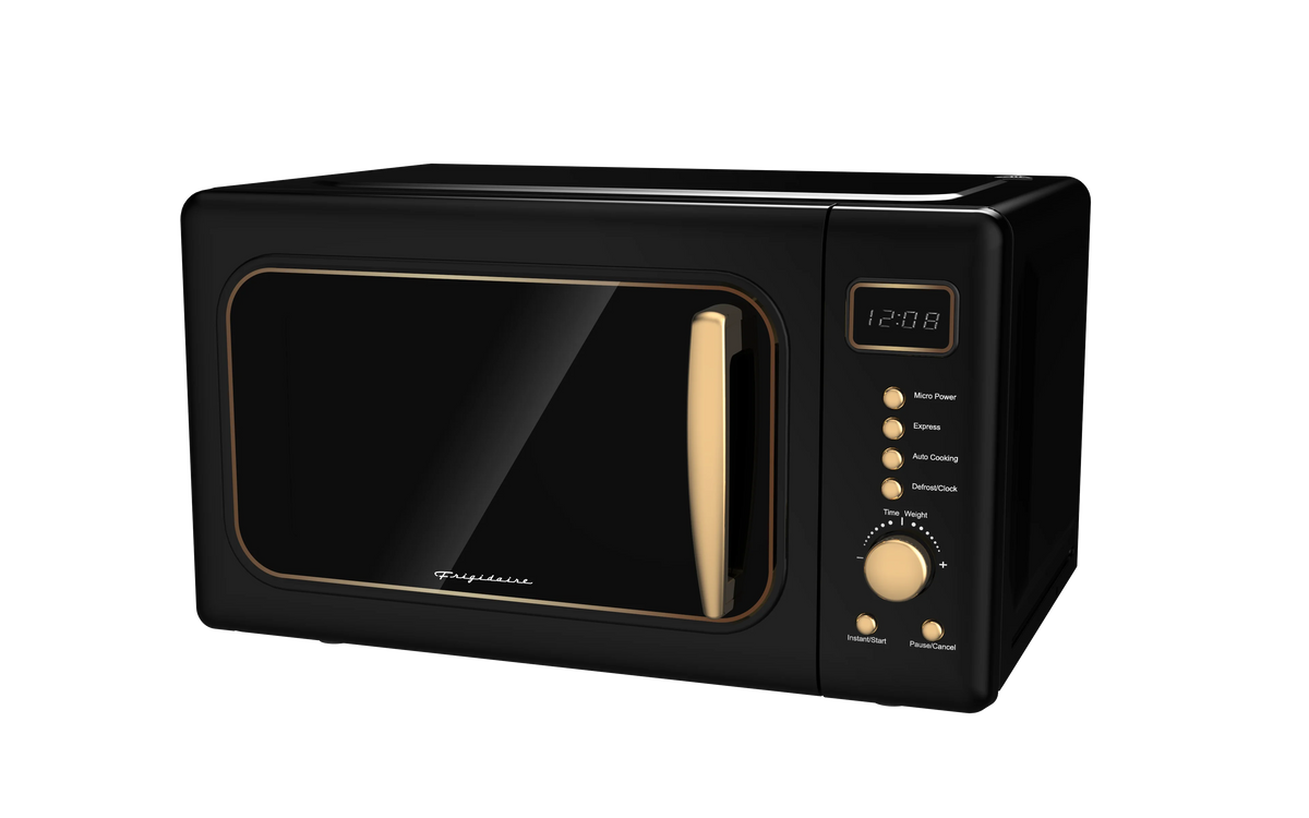 Frigidaire 0.7 Cu. Ft. Retro Countertop Microwave Oven, Black and Gold