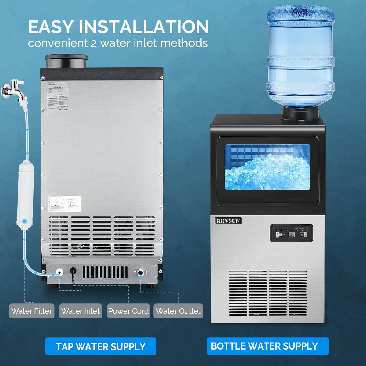 ROVSUN Ice Maker Machine 90 lbs/24H Capacity Freestanding & Countertop, Stainless Steel